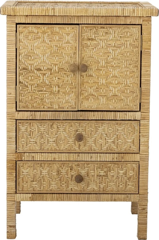 Comodă natur din lemn masiv și rattan, cu 2 sertare și ușă, „Lorris", 45 x 36 x 67 cm