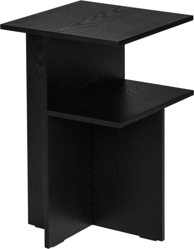 Noptieră neagră cu rafturi cu aspect de lemn de stejar Atik – noo.ma