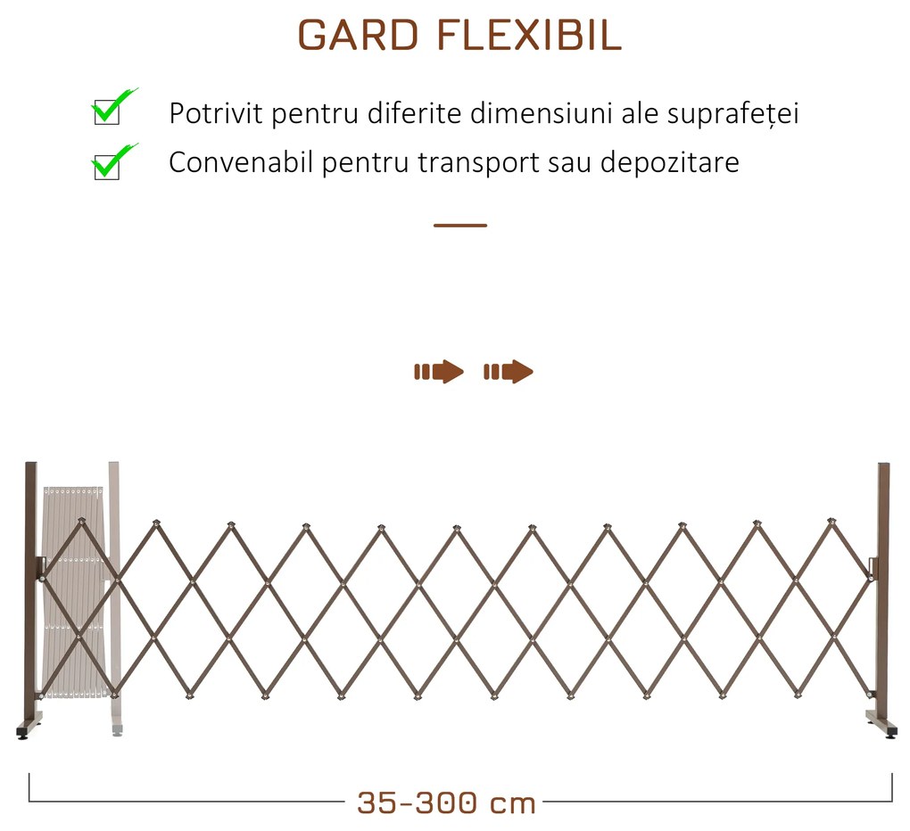 Outsunny Gard de Grădină cu Lățime Reglabilă, Gard de Grădină Multifuncțional din Metal și Aluminiu, 300x31x103,5 cm, Maro Închis