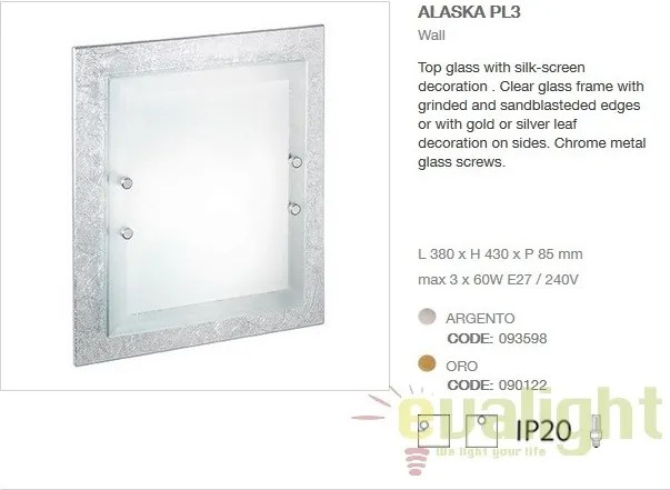 Aplica de perete,Plafonier dim. 38x43cm ALASKA PL3 argintiu 093598