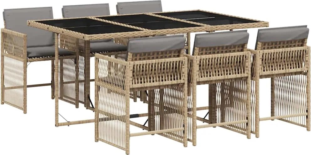 vidaXL Set mobilier pentru grădină, 7 piese, cu perne, bej, poliratan