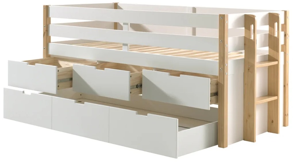 Set MARGRIT format dintr-un Pat copii cabină (90 x 200 cm) cu 3 sertare și un sertar de Pat copii.