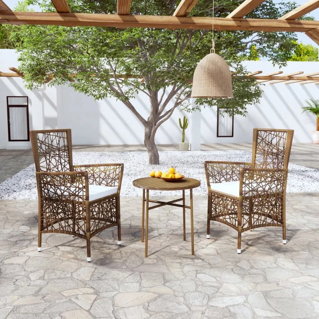 Set mobilier de gradina, 3 piese, maro, poliratan