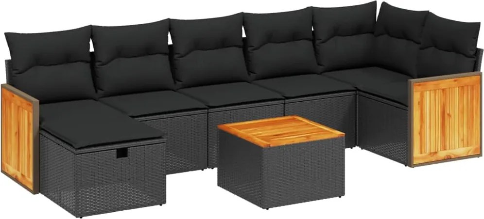 vidaXL Set mobilier de grădină cu perne, 8 piese, negru, poliratan