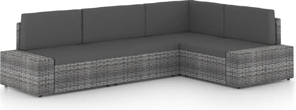 vidaXL Set mobilier de grădină cu perne, 4 piese, gri, poliratan