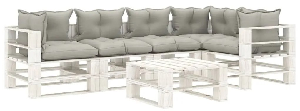 3052407 vidaXL Set mobilier grădină din paleți, perne gri taupe, 6 piese, lemn