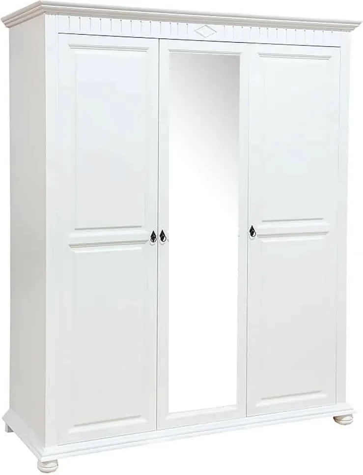 Dulap lemn masiv alb Natalie cu Oglindă, 170 × 60 × 210 cm