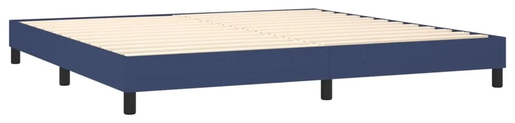 Pat box spring cu saltea, albastru, 200x200 cm, textil Albastru, 200 x 200 cm, Benzi verticale