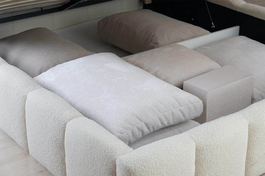 Pat tapițat Aura 160x200 cu spațiu depozitare - bouclé bej deschis Quelle 02