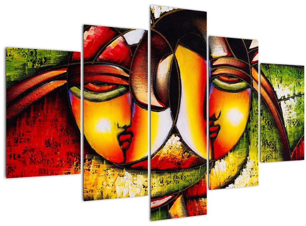 Tablou - Pictură în ulei, chipuri abstracte (150x105 cm)