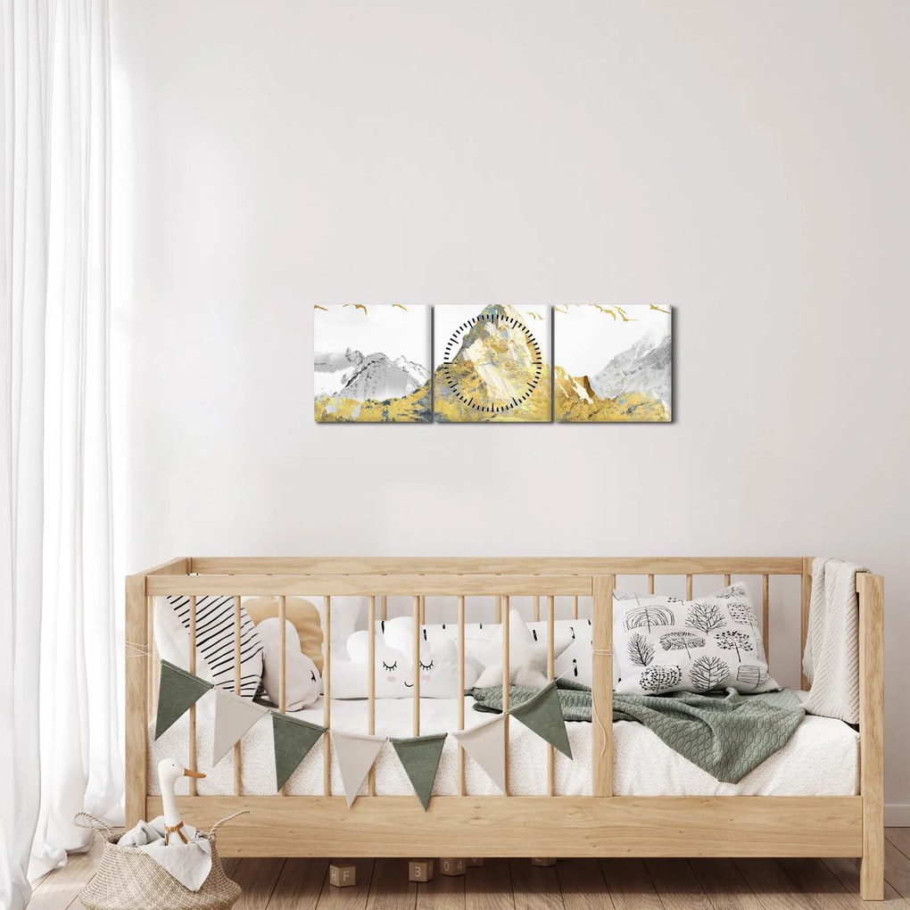 Tablou - Munte auriu (cu ceas) (90x30 cm)
