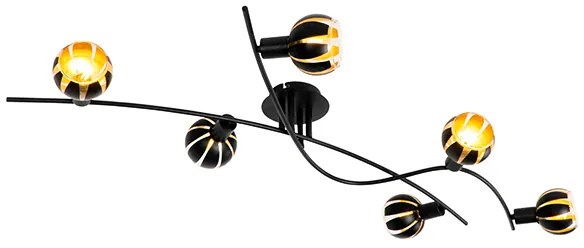Plafoniera design negru cu 6 lumini aurii - Melone