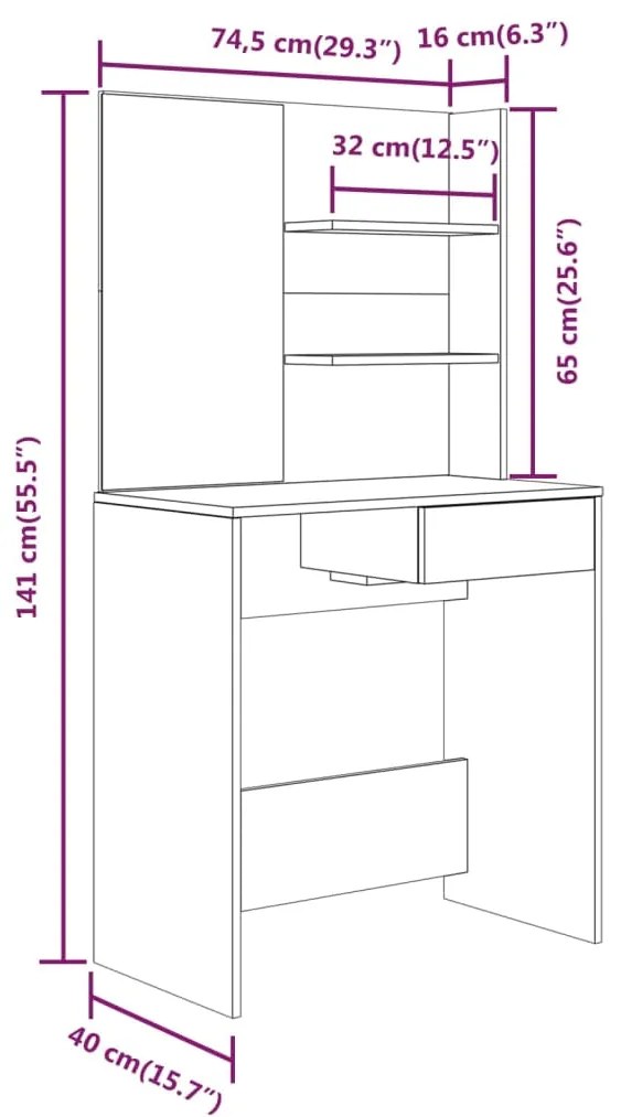 Set masuta de toaleta, stejar maro, 74,5x40x141 cm Stejar brun