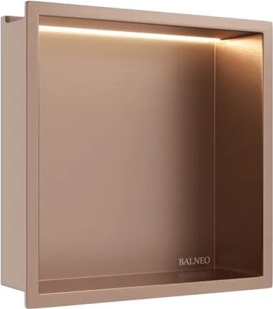 Raft incastrat patrat Balneo Wall-Box One LED cu rama 30x30x10 cm cupru lucios