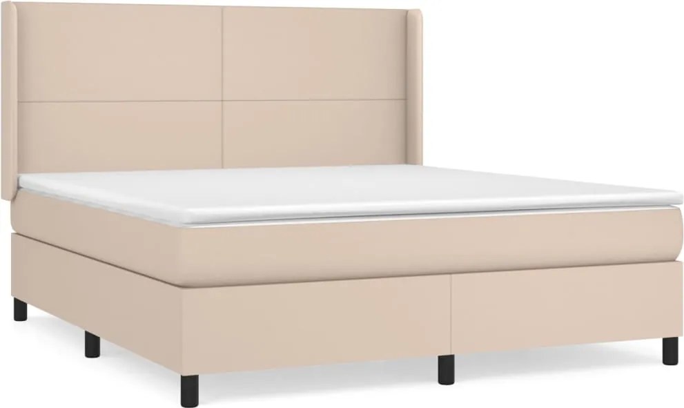 vidaXL Pat box spring cu saltea, cappuccino, 160x200cm piele ecologică