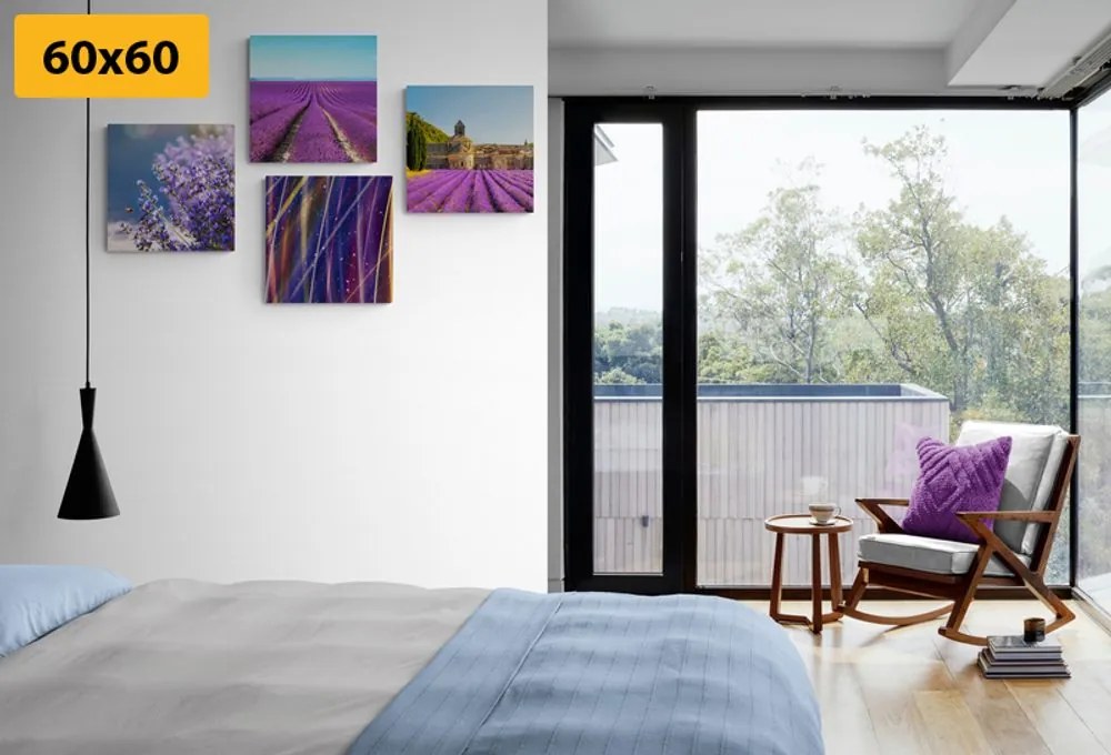 Set tablouri câmp de lavandă cu abstracție