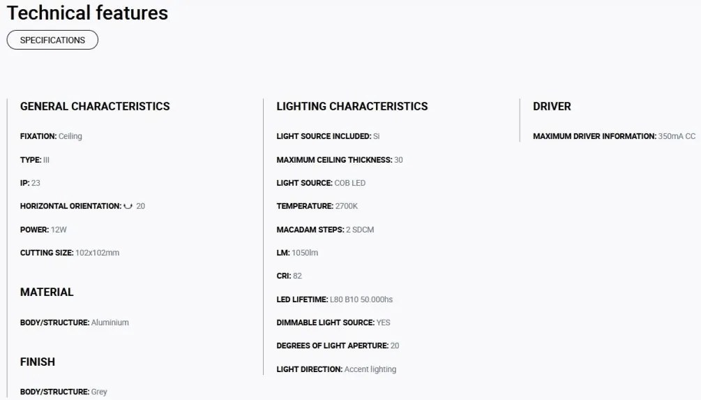 Spot LED incastrabil NANO COLIN-1 Grey recessed with frame 7-13W 2700K 20°