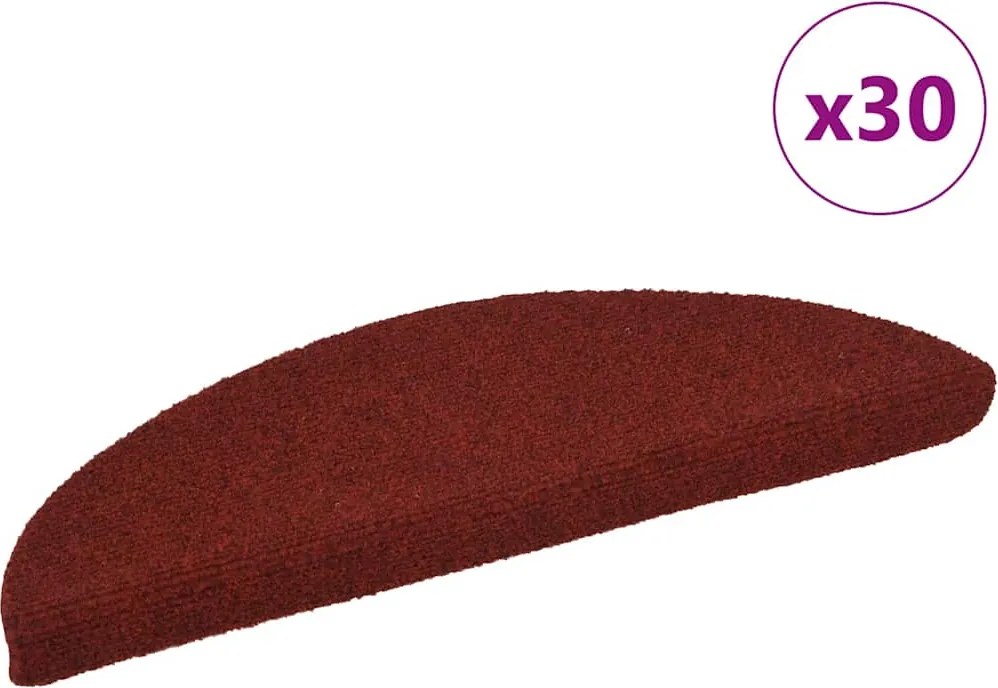 vidaXL Covorașe scări autoadezive, 30 buc., 56x17x3 cm, roșu bordeaux, semirotunde