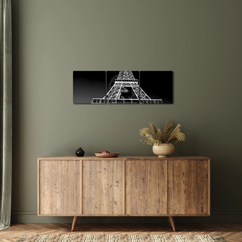 Tablou - Turnul Eiffel, alb-negru (cu ceas) (90x30 cm)