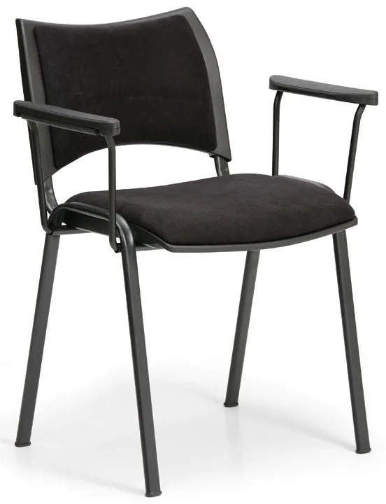 Scaun de conferinta SMART - picioare negre cu cotiere, negru