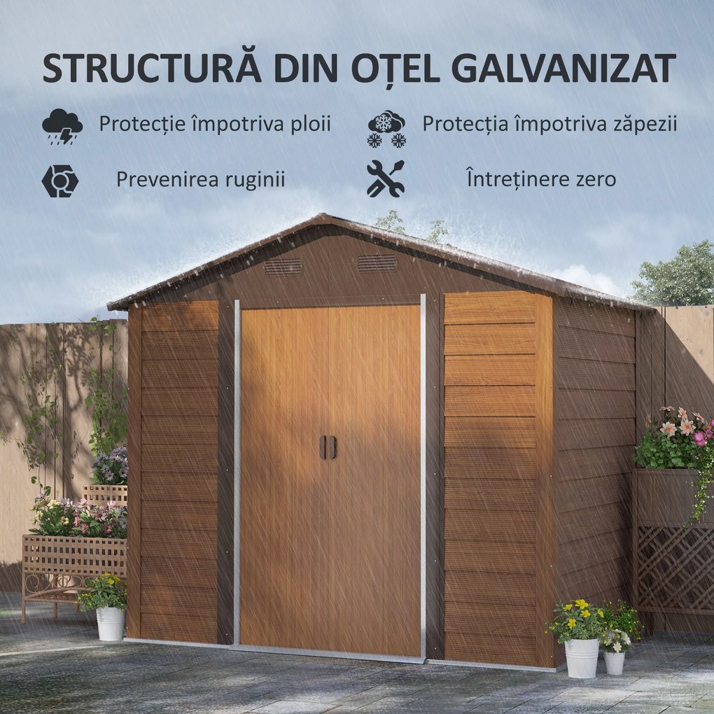 Outsunny Magazie de Grădină din Oțel cu Uși Glisante Duble 236x196x208 cm | Aosom Romania