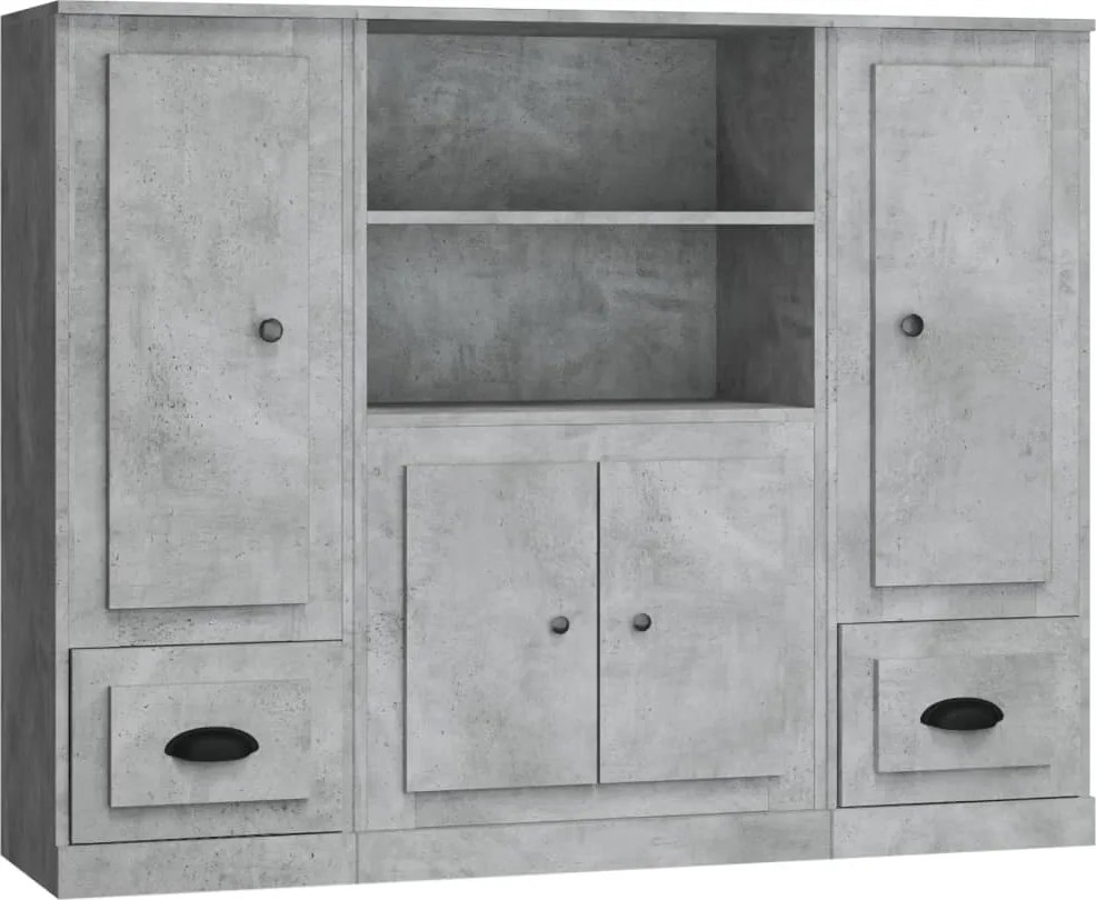 vidaXL Dulapuri înalte, 3 buc., gri beton, lemn prelucrat