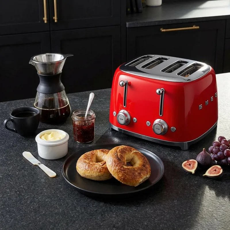 Prăjitor de pâine SMEG 50's Style TSF03RDEU, 2000 W, 4 felii, 6 niveluri, Tava pentru firimituri, Cablu integrat, Oțel inoxidabil, Roșu
