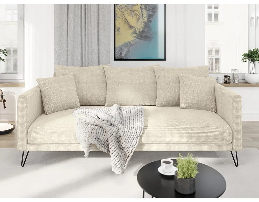 Canapea crem cu tapițerie din chenille 200 cm Freya – Ropez