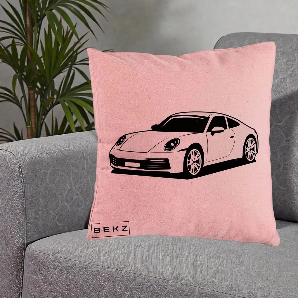 Perna Personalizata Porsche 911 Silueta, 40x40 cm, Roz, Husa Detasabila, Perna Inclusa, BEKZ®