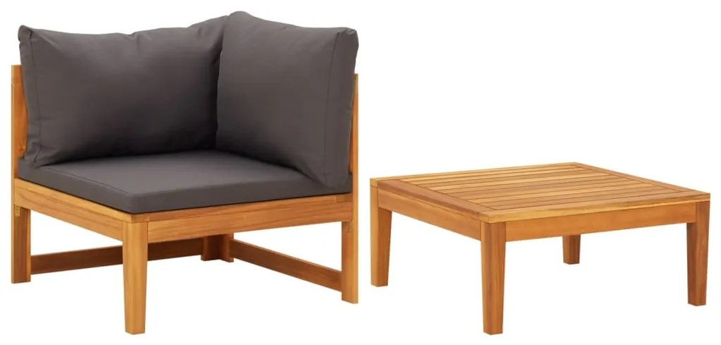 vidaXL Set mobilier grădină cu perne gri închis, 2 piese, lemn acacia