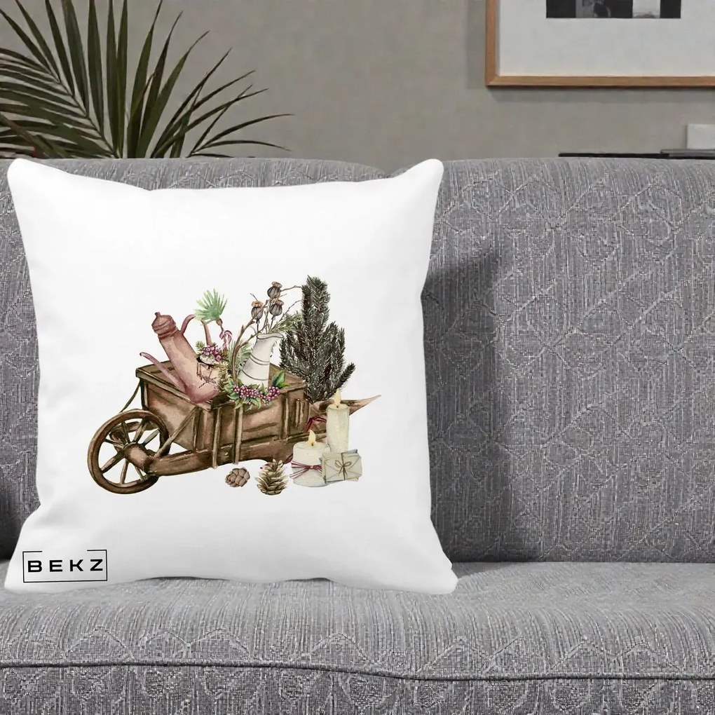 Perna Decorativa Roaba Rustica de Craciun, 40x40 cm, Alba Mata, Husa Detasabila, Perna Inclusa, BEKZ®