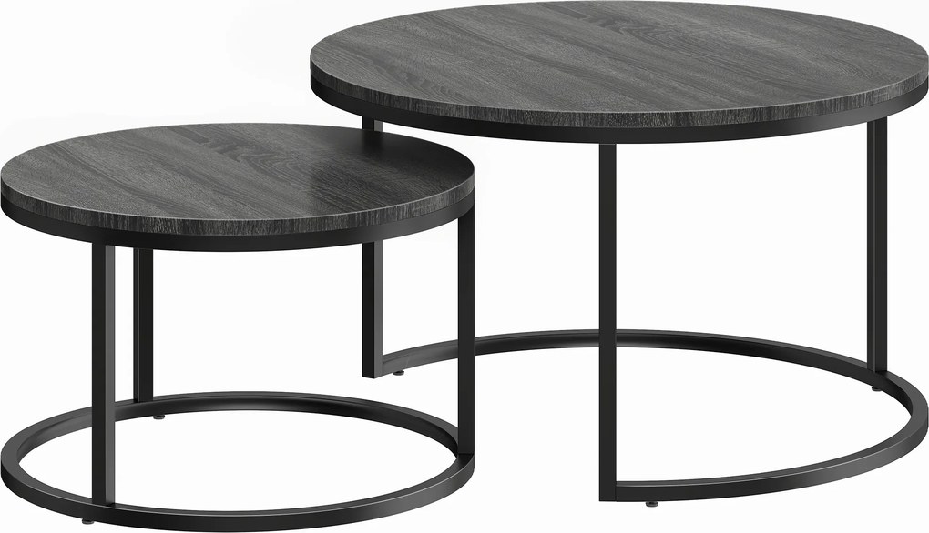 HOMCOM Set modern de 2 măsuțe de cafea, măsuțe laterale suprapuse cu cadru metalic pentru living, dormitor, birou, Negru | Aosom Romania