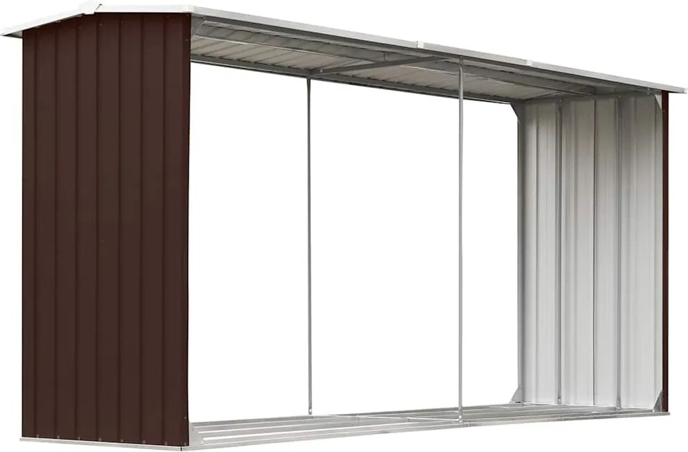 vidaXL Șopron depozitare lemne, maro, 330x92x153 cm, oțel galvanizat