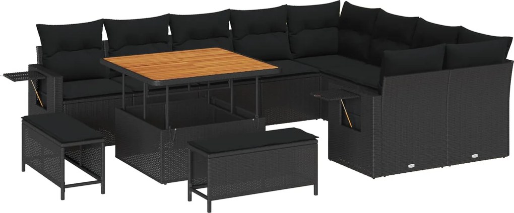 vidaXL Set de canapele pentru grădină cu pernă 13 pcs Negru poliratan