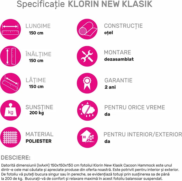 Scaun suspendabil balansoar, gri deschis, KLORIN NEW KLASIK