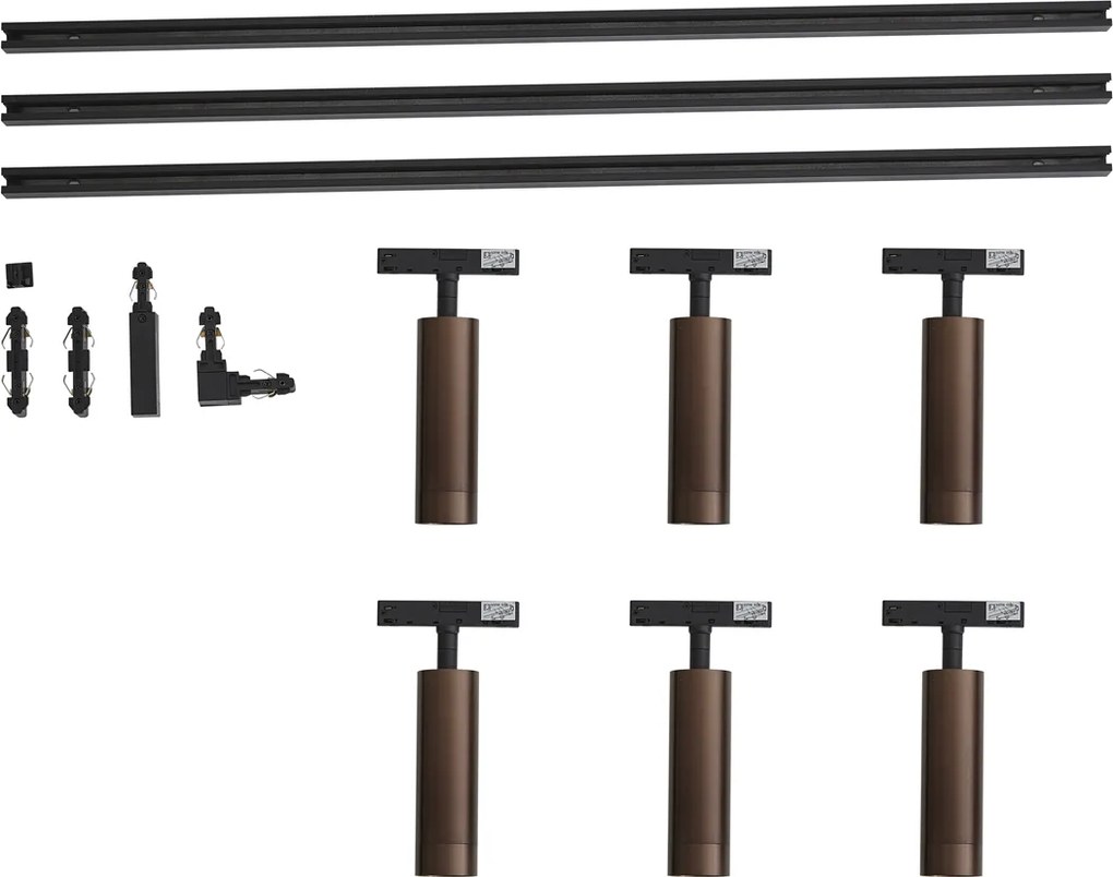 Sistem de iluminat pe șină modern cu 6 spoturi bronz închis monofazat - Slimline Uzzy