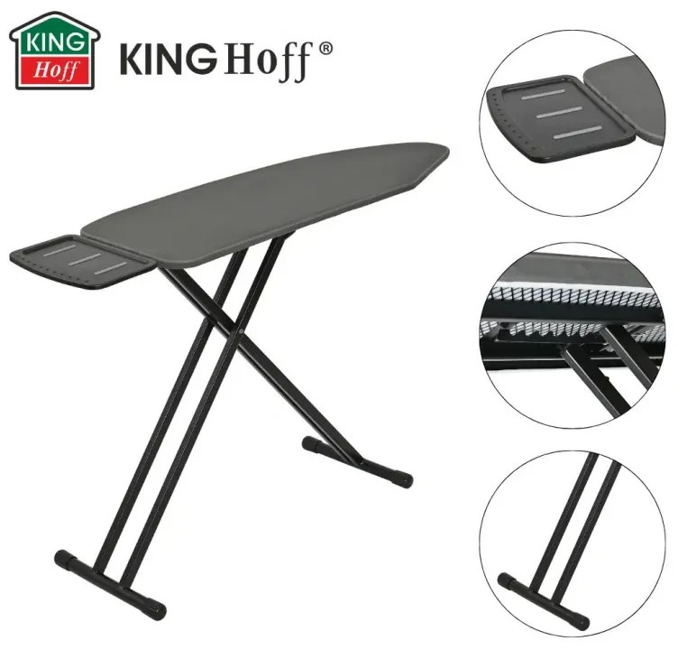 Masă de călcat Kinghoff KH 1940, 122x38 cm, 7 poziții de reglare, Suport generator de abur, Gri închis