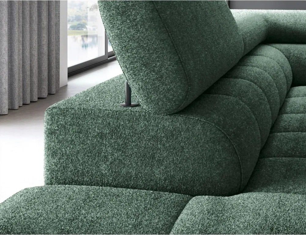 Colțar verde extensibil/cu spațiu de depozitare cu tapițerie din țesătură bouclé (cu colț pe partea stângă/în formă de ”L”) Ferucce – ELTAP