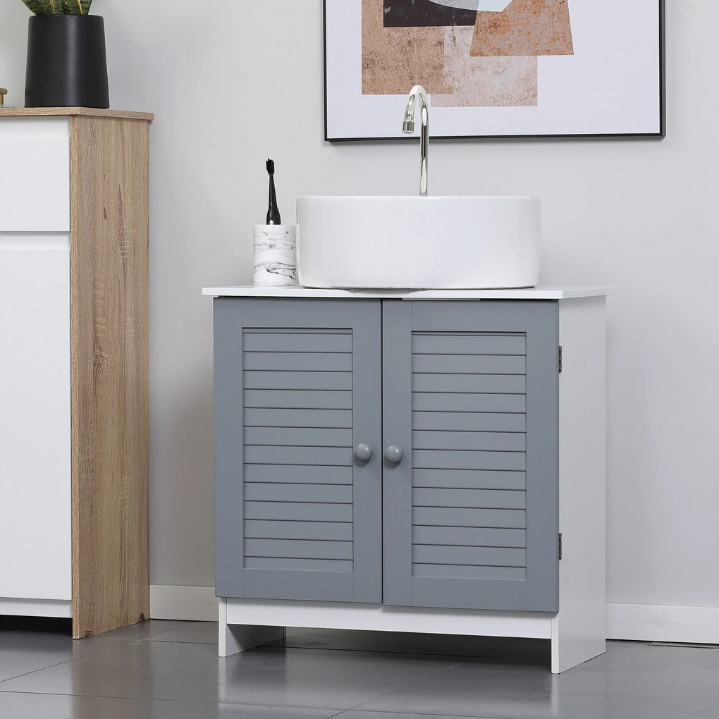 kleankin Mobilier Sub Lavoar pentru Baie, din MDF, 60x30x60cm, Gri si Alb | Aosom Ro