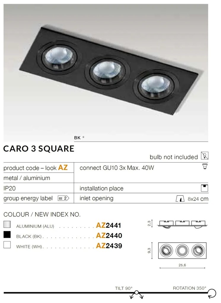 Spot incastrat tavan/plafon CARO 3 S aluminiu