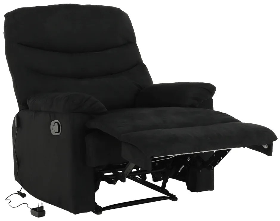 Fotoliu reglabil masaj, material textil catifea negru, LAMBERT