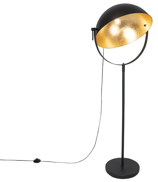 Lampă de podea industrială neagră 50 cm cu auriu reglabil - Magnax