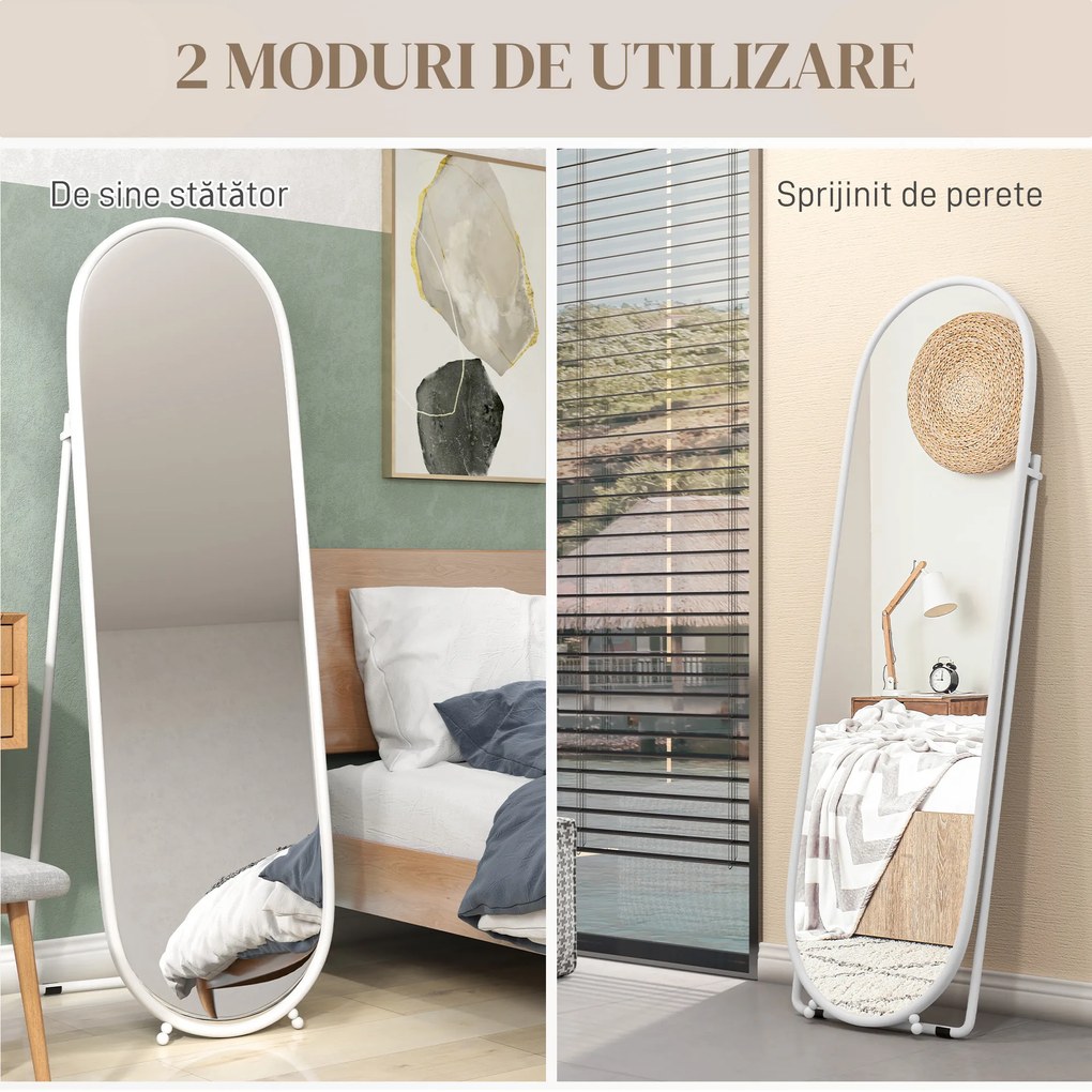 HOMCOM Oglindă Verticală de Podea cu Suport 40x41x159 cm Alb | Aosom Romania