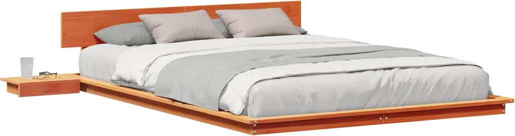 vidaXL Cadru de pat cu headboard cu depozitare Maro 140 x 200 cm lemn