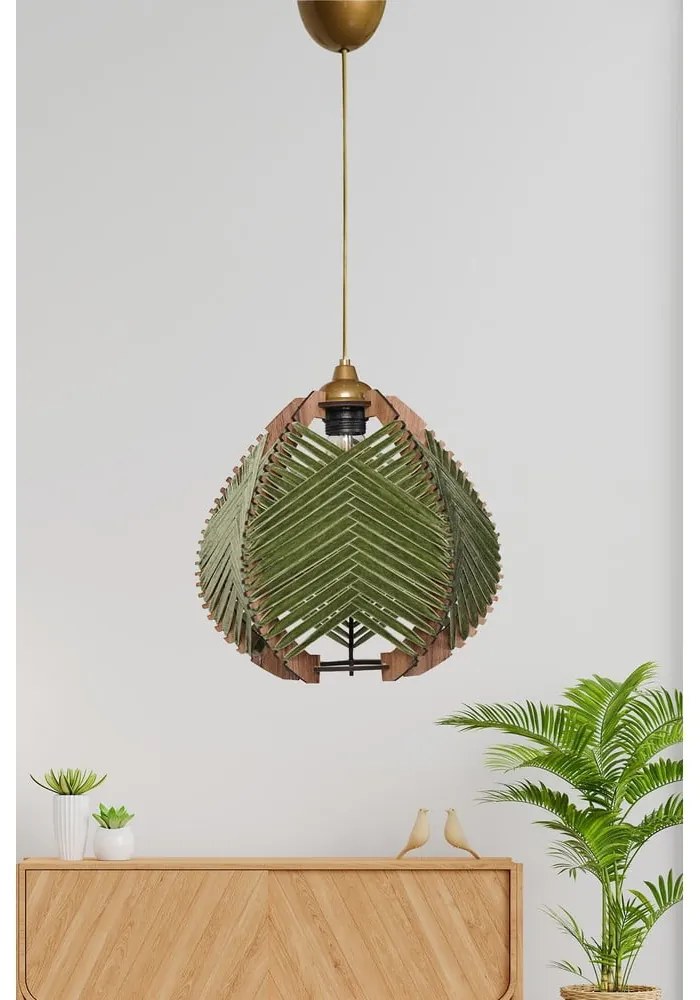 Lustră verde-închis/în culoare naturală cu abajur textil ø 25 cm Yola – Opviq lights