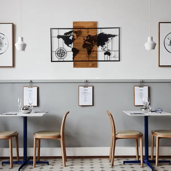 Decorațiune de perete 58x85 cm lemn/metal hartă