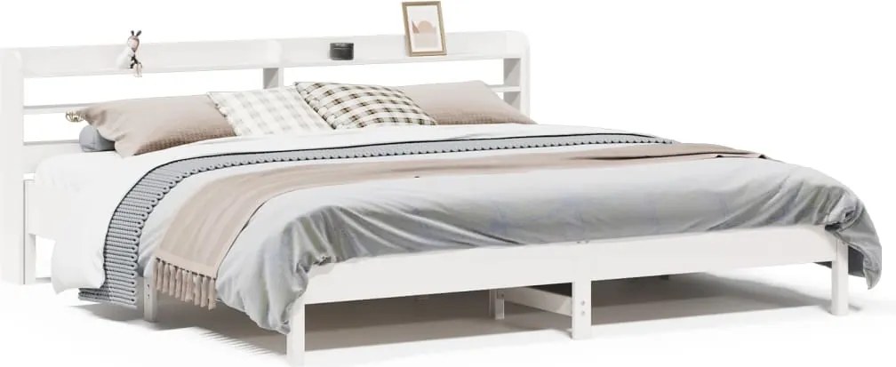 vidaXL Cadru de pat fără saltea, alb, 180x200 cm, lemn masiv pin