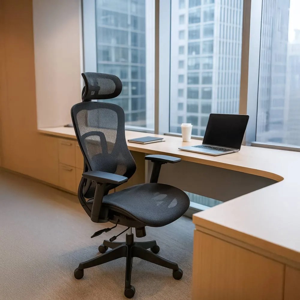Scaun ergonomic SYYT 9518 negru, brațe 3D și șezut culisabil