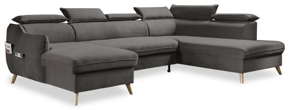 Colțar gri închis extensibil cu tapițerie din catifea (cu colț pe partea dreaptă/în formă de "U") Sweet Harmony – Miuform