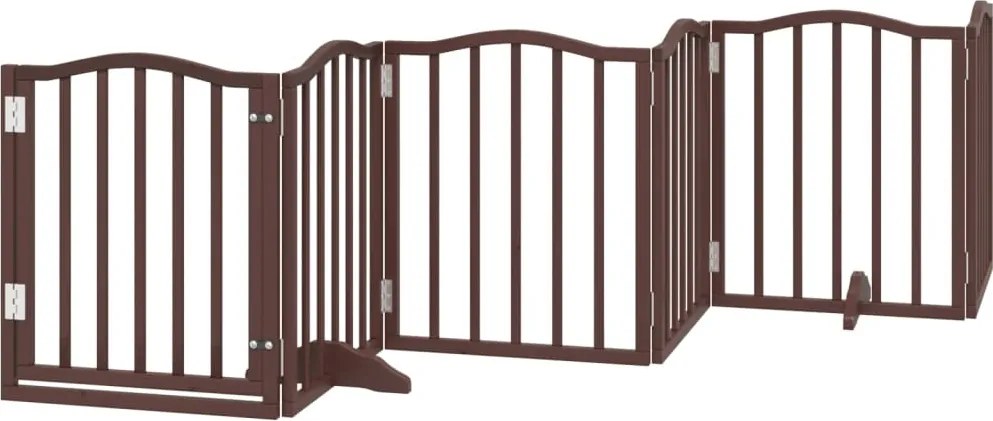 vidaXL Poartă câini pliabilă cu ușă 6 panouri maro, 300 cm, lemn plop